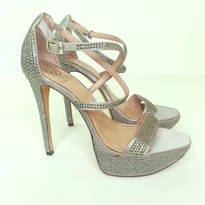 Vince Camuto Gernetto Silver Crystal Strappy Heels